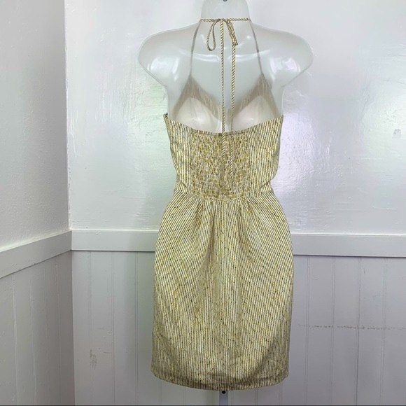 BCBGeneration Yellow Striped Halter Midi Dress | 6 - Picture 3 of 10